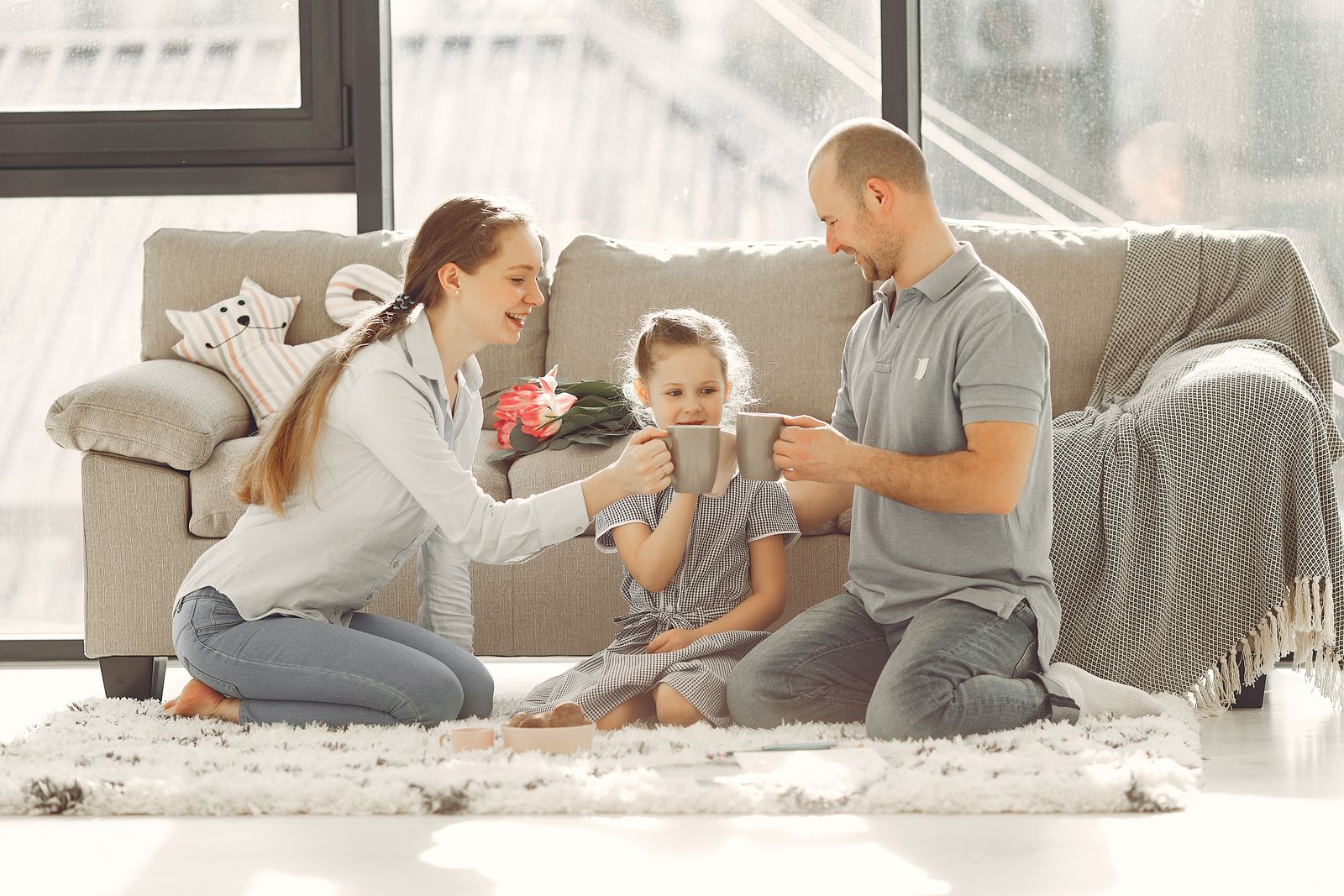A happy family spending time together at home